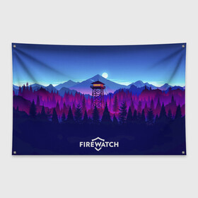 Флаг-баннер с принтом Purplewatch в Тюмени, 100% полиэстер | размер 67 х 109 см, плотность ткани — 95 г/м2; по краям флага есть четыре люверса для крепления | firewatch | gamers | games | вышка | иллюстрация | лес