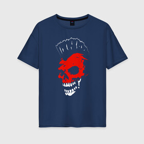 Женская футболка хлопок Oversize с принтом Веселый роджер в Тюмени, 100% хлопок | свободный крой, круглый ворот, спущенный рукав, длина до линии бедер
 | ирокез | красный | скелет | страшный | челюсть | череп