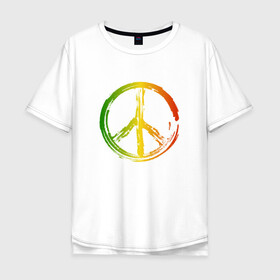 Мужская футболка хлопок Oversize с принтом Радужный мир | Peace (Z) в Тюмени, 100% хлопок | свободный крой, круглый ворот, “спинка” длиннее передней части | Тематика изображения на принте: bloom | blossom | floret | flowers | hippies | peace | знак | любовь | мир | радуга | радужный | радужный мир | символ | хиппи | цветы