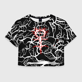 Женская футболка Crop-top 3D с принтом GHOSTEMANE. в Тюмени, 100% полиэстер | круглая горловина, длина футболки до линии талии, рукава с отворотами | 1930 | blackmage | ghost | ghoste | ghostemane | ghostemane 1930 | ghostmane | hevox 1930 | hip hop | kreep | mane | mercury | music | noise | rap | suicideboys | trash | trash gang | venom