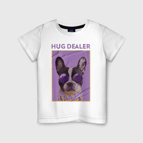 Детская футболка хлопок с принтом Hug Dealer.Дилер объятий в Тюмени, 100% хлопок | круглый вырез горловины, полуприлегающий силуэт, длина до линии бедер | Тематика изображения на принте: dealer | hug | hug dealer | дилер | дилер объятий | собака | французский бульдог
