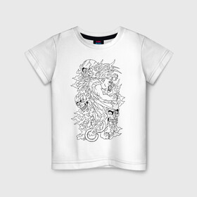 Детская футболка хлопок с принтом Tiger & Skulls tattoo в Тюмени, 100% хлопок | круглый вырез горловины, полуприлегающий силуэт, длина до линии бедер | graphics | hype | jungle | skull | tattoo | tiger | графика | татуировка | тигр | хайп | череп