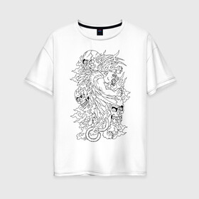 Женская футболка хлопок Oversize с принтом Tiger & Skulls tattoo в Тюмени, 100% хлопок | свободный крой, круглый ворот, спущенный рукав, длина до линии бедер
 | graphics | hype | jungle | skull | tattoo | tiger | графика | татуировка | тигр | хайп | череп