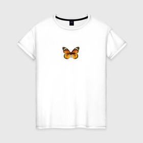 Женская футболка хлопок с принтом Бабочка в Тюмени, 100% хлопок | прямой крой, круглый вырез горловины, длина до линии бедер, слегка спущенное плечо | butterfly | бабочка | крылья | минимализм | насекомые