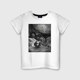 Детская футболка хлопок с принтом Левиафан морское чудовище Leviathan в Тюмени, 100% хлопок | круглый вырез горловины, полуприлегающий силуэт, длина до линии бедер | leviathan | sea monster | гравюра | левиафан | морское чудовище | чудище