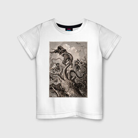 Детская футболка хлопок с принтом Кракен морское чудовище в Тюмени, 100% хлопок | круглый вырез горловины, полуприлегающий силуэт, длина до линии бедер | kraken | sea monster | кракен | морское чудовище | осьминог