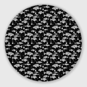 Коврик для мышки круглый с принтом Узор для рыбака  в Тюмени, резина и полиэстер | круглая форма, изображение наносится на всю лицевую часть | абстрактная рыба | аквариум | вода | гороскоп | детский | мужской | пузыри | рыба | рыбалка | рыбка | черно белый