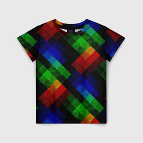 Детская футболка 3D с принтом Разноцветный мраморный узор  в Тюмени, 100% гипоаллергенный полиэфир | прямой крой, круглый вырез горловины, длина до линии бедер, чуть спущенное плечо, ткань немного тянется | абстрактный | зеленый | красный | мраморный | пэчворк | радужный | разноцветный | синий | черный