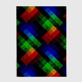 Постер с принтом Разноцветный мраморный узор  в Тюмени, 100% бумага
 | бумага, плотность 150 мг. Матовая, но за счет высокого коэффициента гладкости имеет небольшой блеск и дает на свету блики, но в отличии от глянцевой бумаги не покрыта лаком | абстрактный | зеленый | красный | мраморный | пэчворк | радужный | разноцветный | синий | черный