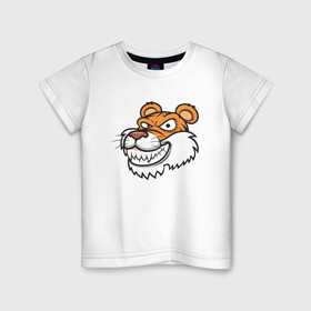 Детская футболка хлопок с принтом Хитрый Тигр в Тюмени, 100% хлопок | круглый вырез горловины, полуприлегающий силуэт, длина до линии бедер | 2022 | animal | cat | lion | tiger | год тигра | животные | зверь | зубы | кот | кошка | лев | охотник | полосатый | природа | тигр | тигренок | тигрица | хищник