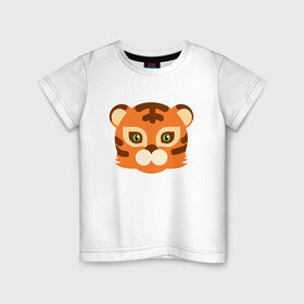 Детская футболка хлопок с принтом Cute Tiger в Тюмени, 100% хлопок | круглый вырез горловины, полуприлегающий силуэт, длина до линии бедер | 2022 | animal | cat | lion | tiger | год тигра | животные | зверь | зубы | кот | кошка | лев | охотник | полосатый | природа | тигр | тигренок | тигрица | хищник