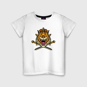 Детская футболка хлопок с принтом Tiger King в Тюмени, 100% хлопок | круглый вырез горловины, полуприлегающий силуэт, длина до линии бедер | 2022 | animal | cat | king | lion | tiger | год тигра | животные | зверь | зубы | король | кот | кошка | лев | охотник | полосатый | природа | тигр | тигренок | тигрица | хищник | царь