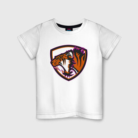 Детская футболка хлопок с принтом Тигр Убийца в Тюмени, 100% хлопок | круглый вырез горловины, полуприлегающий силуэт, длина до линии бедер | 2022 | animal | cat | lion | tiger | год тигра | животные | зверь | зубы | кот | кошка | лев | охотник | полосатый | природа | тигр | тигренок | тигрица | хищник