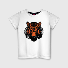 Детская футболка хлопок с принтом Bad Tiger в Тюмени, 100% хлопок | круглый вырез горловины, полуприлегающий силуэт, длина до линии бедер | 2022 | animal | cat | lion | tiger | год тигра | животные | зверь | зубы | кот | кошка | лев | охотник | полосатый | природа | тигр | тигренок | тигрица | хищник