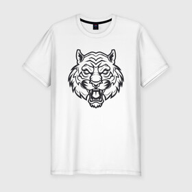 Мужская футболка хлопок Slim с принтом White Tiger в Тюмени, 92% хлопок, 8% лайкра | приталенный силуэт, круглый вырез ворота, длина до линии бедра, короткий рукав | 2022 | animal | cat | lion | tiger | год тигра | животные | зверь | зубы | кот | кошка | лев | охотник | полосатый | природа | тигр | тигренок | тигрица | хищник