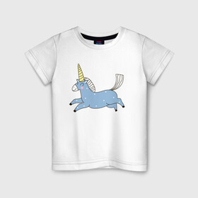 Детская футболка хлопок с принтом Единорог в полете в Тюмени, 100% хлопок | круглый вырез горловины, полуприлегающий силуэт, длина до линии бедер | в точечку | выдуманное животное | единорог | лошадь | мифическое животное | рог