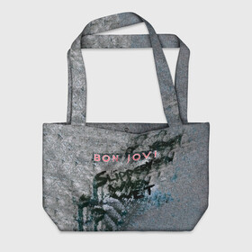 Пляжная сумка 3D с принтом Slippery When Wet - Bon Jovi в Тюмени, 100% полиэстер | застегивается на металлическую кнопку; внутренний карман застегивается на молнию. Стенки укреплены специальным мягким материалом, чтобы защитить содержимое от несильных ударов
 | bon jovi | john | альбом | арена | бон | бон джови | глэм | группа | джови | джон | метал | музыка | надпись | песни | поп | попрок | рок | рокер | смайл | солист | софт | стена | хард | хеви | хевиметал