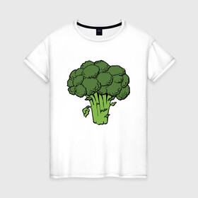 Женская футболка хлопок с принтом Брокколи в Тюмени, 100% хлопок | прямой крой, круглый вырез горловины, длина до линии бедер, слегка спущенное плечо | брокколи | еда | зож | капуста | овощ | растения