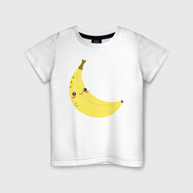 Детская футболка хлопок с принтом Веселый банан в Тюмени, 100% хлопок | круглый вырез горловины, полуприлегающий силуэт, длина до линии бедер | Тематика изображения на принте: банан | еда | иллюстрация | плод | рисунок | с глазами