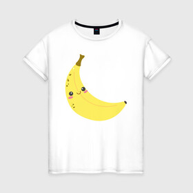 Женская футболка хлопок с принтом Веселый банан в Тюмени, 100% хлопок | прямой крой, круглый вырез горловины, длина до линии бедер, слегка спущенное плечо | банан | еда | иллюстрация | плод | рисунок | с глазами