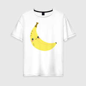 Женская футболка хлопок Oversize с принтом Веселый банан в Тюмени, 100% хлопок | свободный крой, круглый ворот, спущенный рукав, длина до линии бедер
 | банан | еда | иллюстрация | плод | рисунок | с глазами
