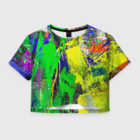 Женская футболка Crop-top 3D с принтом Брызги красок | Grunge Paints в Тюмени, 100% полиэстер | круглая горловина, длина футболки до линии талии, рукава с отворотами | abstract | color | dye | grunge | grunge paints | paint | paints | splashes of paint | texture | абстракция | брызги | брызги красок | гранж | колорит | краски | текстура