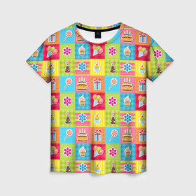 Женская футболка 3D с принтом День Рождения в Тюмени, 100% полиэфир ( синтетическое хлопкоподобное полотно) | прямой крой, круглый вырез горловины, длина до линии бедер | birthday | happy birthday | holiday | день рождения | именины | подарки | праздник | торт | юбилей