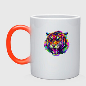 Кружка хамелеон с принтом Color Tiger в Тюмени, керамика | меняет цвет при нагревании, емкость 330 мл | 2022 | animal | cat | lion | tiger | год тигра | животные | зверь | зубы | кот | кошка | лев | охотник | полосатый | природа | тигр | тигренок | тигрица | хищник