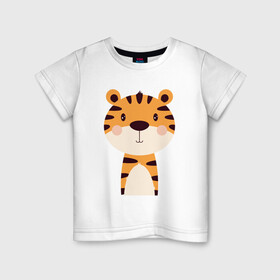 Детская футболка хлопок с принтом Cartoon Tiger в Тюмени, 100% хлопок | круглый вырез горловины, полуприлегающий силуэт, длина до линии бедер | 2022 | animal | cat | lion | tiger | год тигра | животные | зверь | зубы | кот | кошка | лев | охотник | полосатый | природа | тигр | тигренок | тигрица | хищник