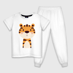 Детская пижама хлопок с принтом Cartoon Tiger в Тюмени, 100% хлопок |  брюки и футболка прямого кроя, без карманов, на брюках мягкая резинка на поясе и по низу штанин
 | 2022 | animal | cat | lion | tiger | год тигра | животные | зверь | зубы | кот | кошка | лев | охотник | полосатый | природа | тигр | тигренок | тигрица | хищник