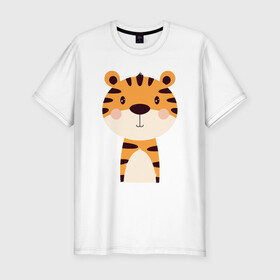 Мужская футболка хлопок Slim с принтом Cartoon Tiger в Тюмени, 92% хлопок, 8% лайкра | приталенный силуэт, круглый вырез ворота, длина до линии бедра, короткий рукав | 2022 | animal | cat | lion | tiger | год тигра | животные | зверь | зубы | кот | кошка | лев | охотник | полосатый | природа | тигр | тигренок | тигрица | хищник