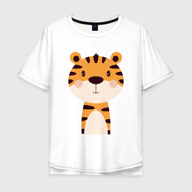 Мужская футболка хлопок Oversize с принтом Cartoon Tiger в Тюмени, 100% хлопок | свободный крой, круглый ворот, “спинка” длиннее передней части | 2022 | animal | cat | lion | tiger | год тигра | животные | зверь | зубы | кот | кошка | лев | охотник | полосатый | природа | тигр | тигренок | тигрица | хищник