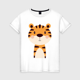 Женская футболка хлопок с принтом Cartoon Tiger в Тюмени, 100% хлопок | прямой крой, круглый вырез горловины, длина до линии бедер, слегка спущенное плечо | 2022 | animal | cat | lion | tiger | год тигра | животные | зверь | зубы | кот | кошка | лев | охотник | полосатый | природа | тигр | тигренок | тигрица | хищник