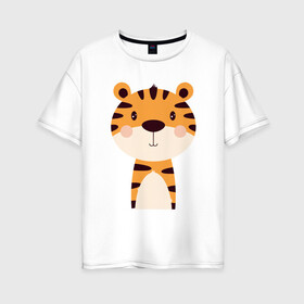 Женская футболка хлопок Oversize с принтом Cartoon Tiger в Тюмени, 100% хлопок | свободный крой, круглый ворот, спущенный рукав, длина до линии бедер
 | 2022 | animal | cat | lion | tiger | год тигра | животные | зверь | зубы | кот | кошка | лев | охотник | полосатый | природа | тигр | тигренок | тигрица | хищник