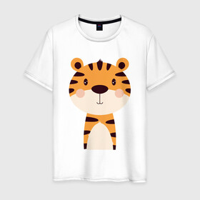 Мужская футболка хлопок с принтом Cartoon Tiger в Тюмени, 100% хлопок | прямой крой, круглый вырез горловины, длина до линии бедер, слегка спущенное плечо. | Тематика изображения на принте: 2022 | animal | cat | lion | tiger | год тигра | животные | зверь | зубы | кот | кошка | лев | охотник | полосатый | природа | тигр | тигренок | тигрица | хищник