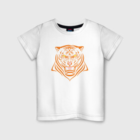 Детская футболка хлопок с принтом Orange Tiger в Тюмени, 100% хлопок | круглый вырез горловины, полуприлегающий силуэт, длина до линии бедер | 2022 | animal | cat | lion | tiger | год тигра | животные | зверь | зубы | кот | кошка | лев | охотник | полосатый | природа | тигр | тигренок | тигрица | хищник