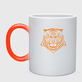 Кружка хамелеон с принтом Orange Tiger в Тюмени, керамика | меняет цвет при нагревании, емкость 330 мл | 2022 | animal | cat | lion | tiger | год тигра | животные | зверь | зубы | кот | кошка | лев | охотник | полосатый | природа | тигр | тигренок | тигрица | хищник