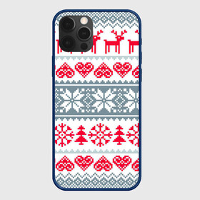 Чехол для iPhone 12 Pro с принтом Вязаный рисунок в Тюмени, силикон | область печати: задняя сторона чехла, без боковых панелей | арт | вязаный рисунок | вязь | любовь | новый год | ночь | олени | олень | рисунок | рождество | сердечки | сердечко | сердце | снег | снеговик | снеговики | снежинка | снежинки