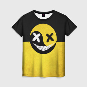 Женская футболка 3D с принтом Smile yin and yang в Тюмени, 100% полиэфир ( синтетическое хлопкоподобное полотно) | прямой крой, круглый вырез горловины, длина до линии бедер | emoji | smile | глаза крестики | злой смайл | злой смайлик | зубы | контраст | крестики | подарок | пятна | смайл | смайлик | улыбка | эмоджи | эмоция