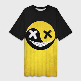 Платье-футболка 3D с принтом Smile yin and yang в Тюмени,  |  | emoji | smile | глаза крестики | злой смайл | злой смайлик | зубы | контраст | крестики | подарок | пятна | смайл | смайлик | улыбка | эмоджи | эмоция