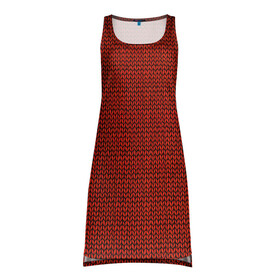 Платье-майка 3D с принтом Красная вязь в Тюмени, 100% полиэстер | полуприлегающий силуэт, широкие бретели, круглый вырез горловины, удлиненный подол сзади. | арт | вязаный рисунок | вязь | новый год | однотонный рисунок | рисунок | рождество