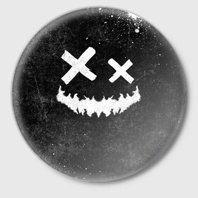 Значок с принтом BW Emoji в Тюмени,  металл | круглая форма, металлическая застежка в виде булавки | emoji | smile | глаза крестики | злой смайл | злой смайлик | зубы | контраст | крестики | подарок | пятна | смайл | смайлик | улыбка | эмоджи | эмоция