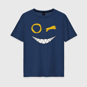 Женская футболка хлопок Oversize с принтом Emoji winking в Тюмени, 100% хлопок | свободный крой, круглый ворот, спущенный рукав, длина до линии бедер
 | emoji | smile | глаза крестики | злой смайл | злой смайлик | зубы | контраст | крестики | подарок | пятна | смайл | смайлик | улыбка | эмоджи | эмоция