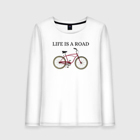 Женский лонгслив хлопок с принтом Велосипед в Тюмени, 100% хлопок |  | bike | life | road | велосипед | дорога | жизнь