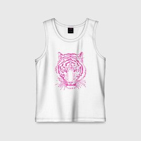 Детская майка хлопок с принтом Pink Tiger в Тюмени,  |  | Тематика изображения на принте: 2022 | animal | cat | lion | tiger | год тигра | животные | зверь | зубы | кот | кошка | лев | охотник | полосатый | природа | тигр | тигренок | тигрица | хищник
