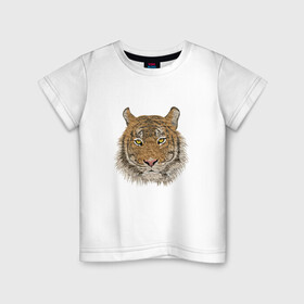 Детская футболка хлопок с принтом Тигр в Тюмени, 100% хлопок | круглый вырез горловины, полуприлегающий силуэт, длина до линии бедер | animal | big cat | tiger | зверь | крупная кошка | тигр