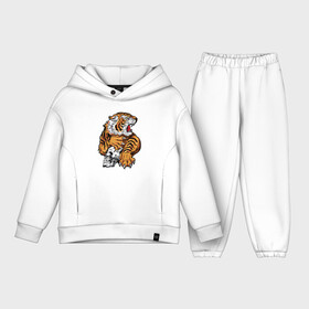 Детский костюм хлопок Oversize с принтом Tiger Skull в Тюмени,  |  | 2022 | animal | cat | lion | tiger | год тигра | животные | зверь | зубы | кот | кошка | лев | охотник | полосатый | природа | тигр | тигренок | тигрица | хищник