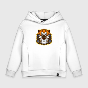 Детское худи Oversize хлопок с принтом Tiger Music в Тюмени, френч-терри — 70% хлопок, 30% полиэстер. Мягкий теплый начес внутри —100% хлопок | боковые карманы, эластичные манжеты и нижняя кромка, капюшон на магнитной кнопке | 2022 | animal | cat | lion | music | tiger | год тигра | животные | зверь | зубы | кот | кошка | лев | музыка | наушники | охотник | полосатый | природа | тигр | тигренок | тигрица | хищник