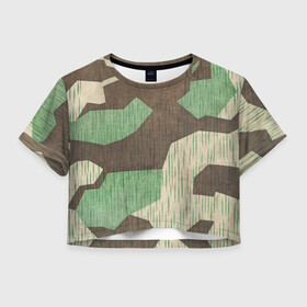 Женская футболка Crop-top 3D с принтом Камуфляж хаки армейский в Тюмени, 100% полиэстер | круглая горловина, длина футболки до линии талии, рукава с отворотами | army | beige | brown | camouflage | green | khaki | military | rhombuses | spots | армейский | бежевый | зелёный | камуфляж | коричневый | милитари | пятна | ромбы | хаки