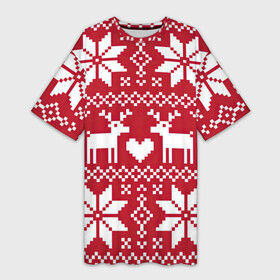 Платье-футболка 3D с принтом Пиксельные рождественские олени в Тюмени,  |  | арт | большие цветы | большой цветок | вязаный рисунок | вязь | новый год | олени | олень | рисунок | рождество | сердечко | сердце | снег | снежинка | снежинки | цветок | цветы